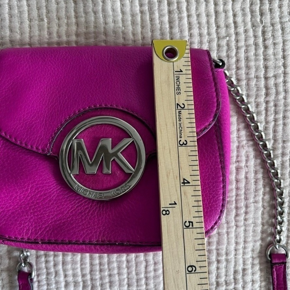 Michael Kors Fulton Small Pebble Leather Flap Crossbody Bag Purse Pink Silver - Picture 11 of 13